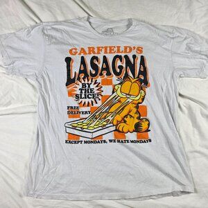 Garfield Lasagna Graphic Tee Mens XL White Shirt Cartoon Comic Short Sleeve